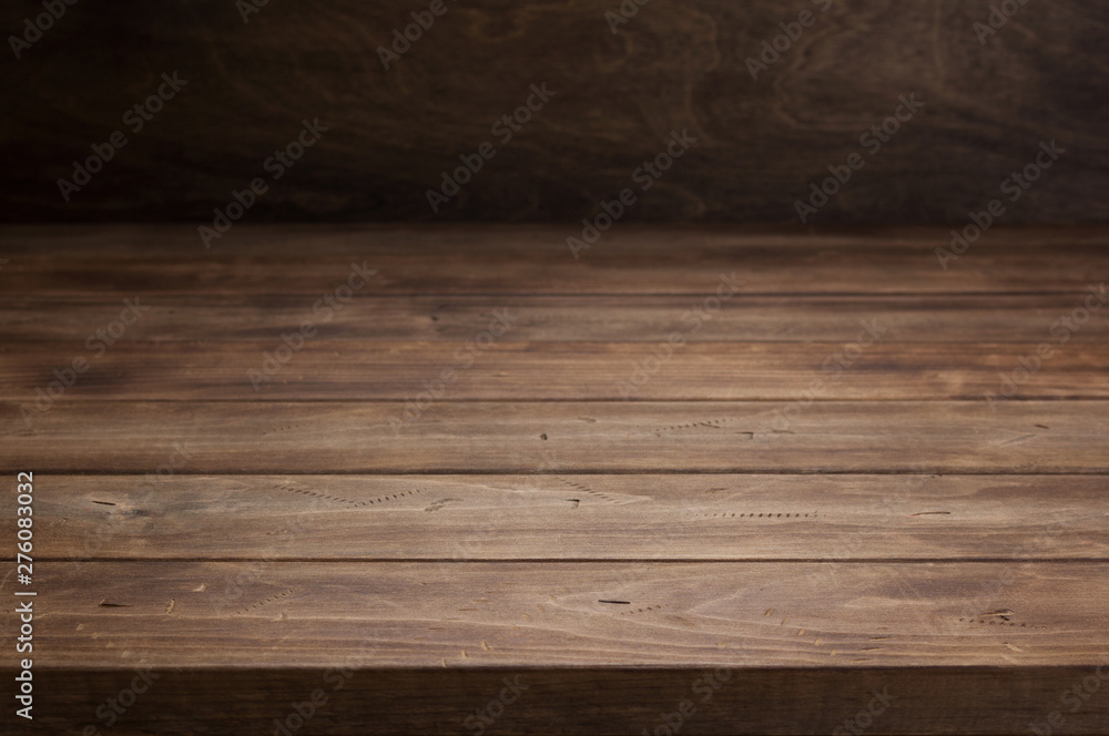 empty wooden table in front, plank board background texture surface - obrazy, fototapety, plakaty 