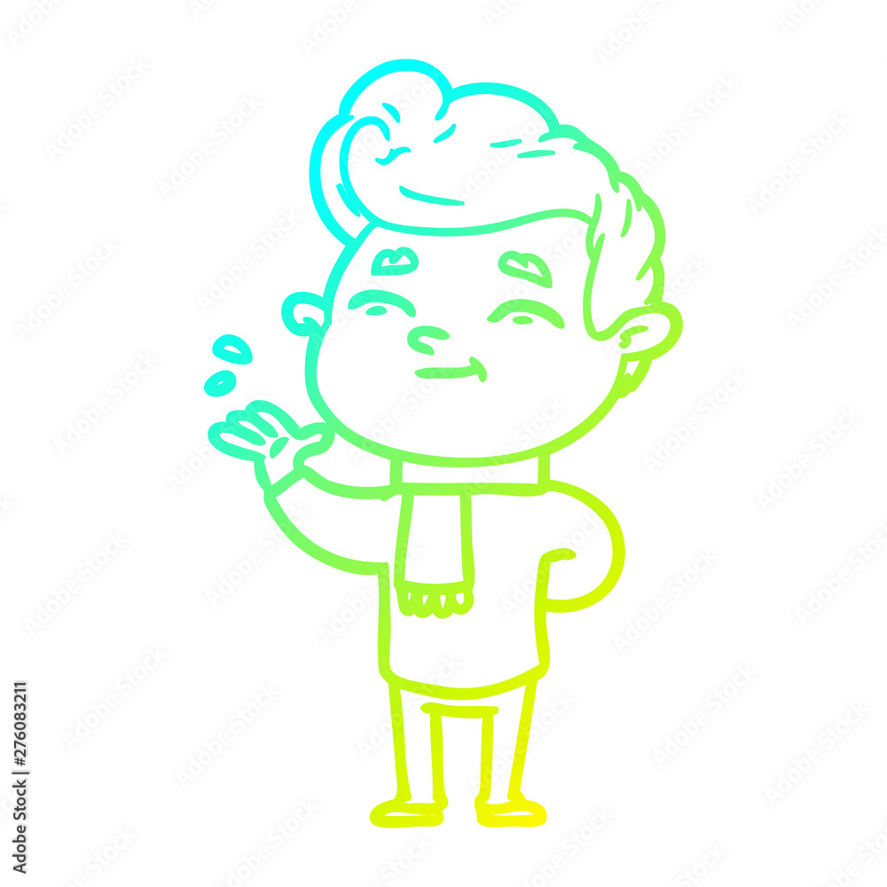 cold gradient line drawing happy cartoon man