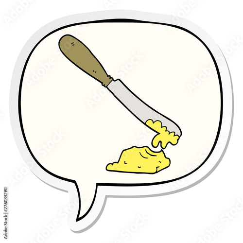 cartoon knife spreading butter and speech bubble sticker