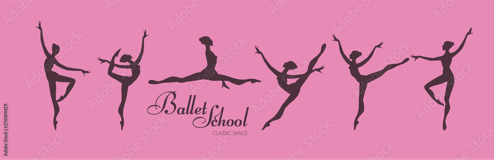 Ballerina Silhouettes Set. Dancing Girls. Classic Dance. Ballerina Silhouettes Set. Dancing Girls. Classic Dance.