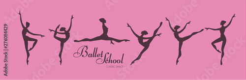 Ballerina Silhouettes Set. Dancing Girls. Classic Dance.