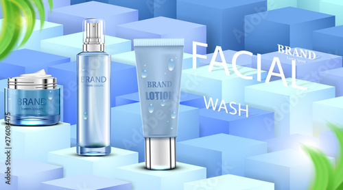 Luxury cosmetic Bottle package skin care cream, Beauty cosmetic product poster, with cube background