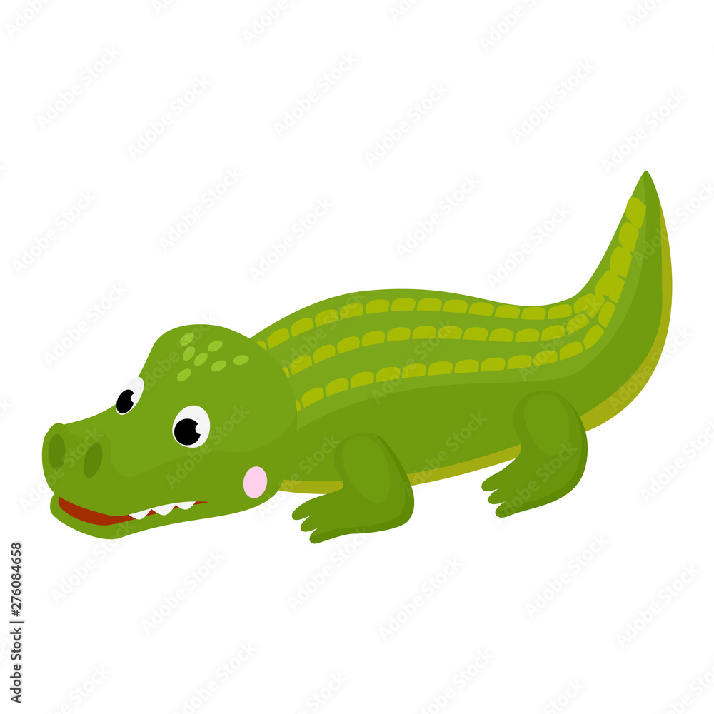Naklejka premium Crocodile vector cartoon crocodilian character of green alligator playing in kids playroom illustration animalistic childish funny predator isolated on white background