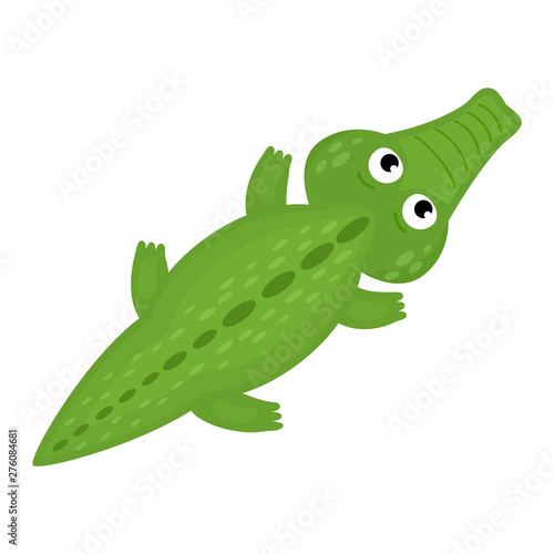 Crocodile vector cartoon crocodilian character of green alligator playing in kids playroom illustration animalistic childish funny predator isolated on white background