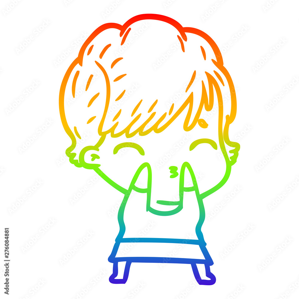 rainbow gradient line drawing cartoon woman thinking rainbow gradient line drawing cartoon woman thinking