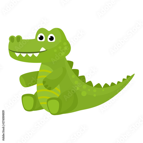 Crocodile vector cartoon crocodilian character of green alligator playing in kids playroom illustration animalistic childish funny predator isolated on white background