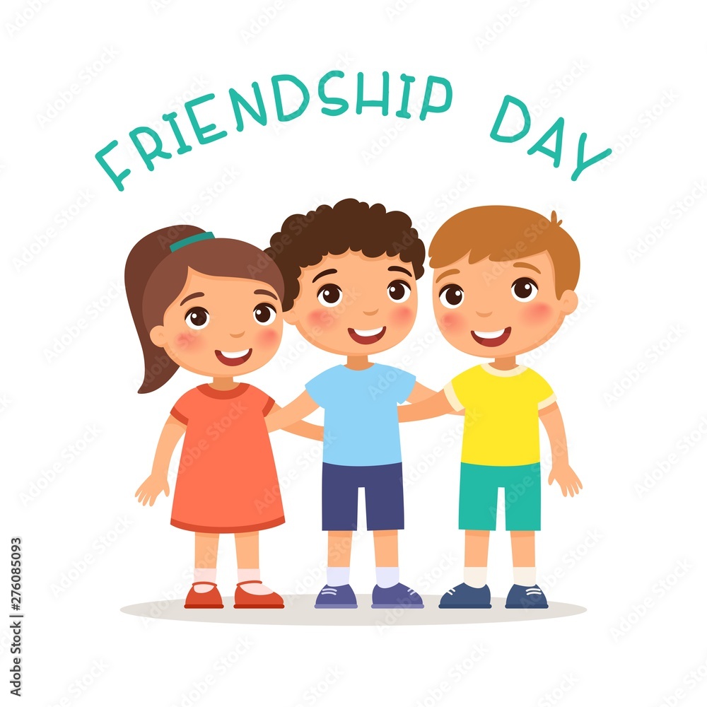 Friendship Day. Two сute little girl and boy hugging. Funny cartoon  character. Vector illustration. Isolated on white background Stock Vector |  Adobe Stock
