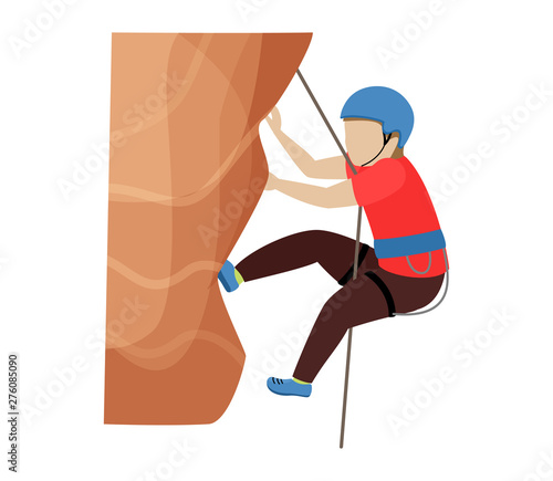 Kids climbing vector climber children character climbs rock mountain wall or mountainous cliff illustration mountaineering set of child in extreme sport mountaineer isolated on white background