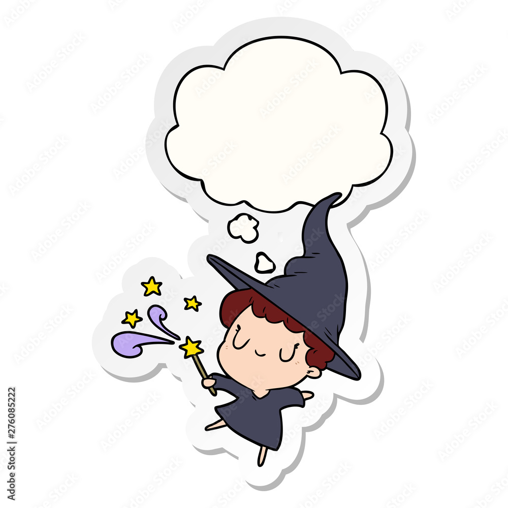 cartoon witch and thought bubble as a printed sticker cartoon witch and thought bubble as a printed sticker