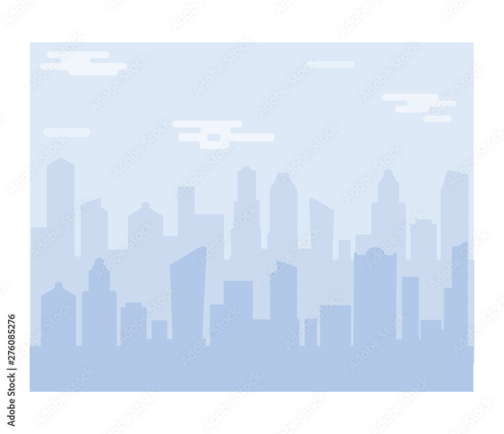 City scape vector silhouette background. Downtown landscape with high skyscrapers. Panorama architecture wallpaper. Hotel buildings illustration.