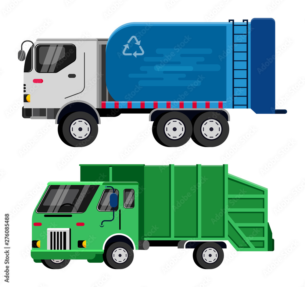 Garbage truck vector trash vehicle transportation illustration recycling  waste clean service van car industry cleaning rubbish truck recycle  container isolated on white background Stock Vector | Adobe Stock