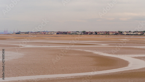 View of West Kirby from the walk across to Hilbre Island, West Kirby, Merseyside, UK