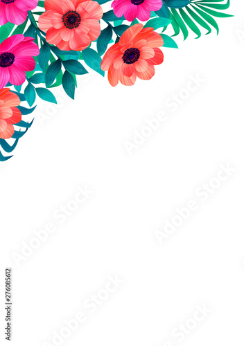 floral frame, corner trendy tropical design. Vertical Design with beautiful t...
