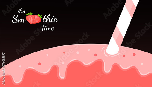Red smoothie logo fruit shake vector illustration. Fresh smoothies drink with strawberries smoothie logo for drink energy promo landing page or summer fast food season menu. Clipping mask applied.