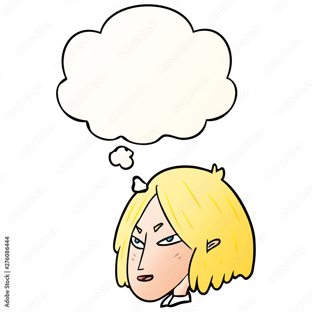 cartoon woman and thought bubble in smooth gradient style cartoon woman and thought bubble in smooth gradient style