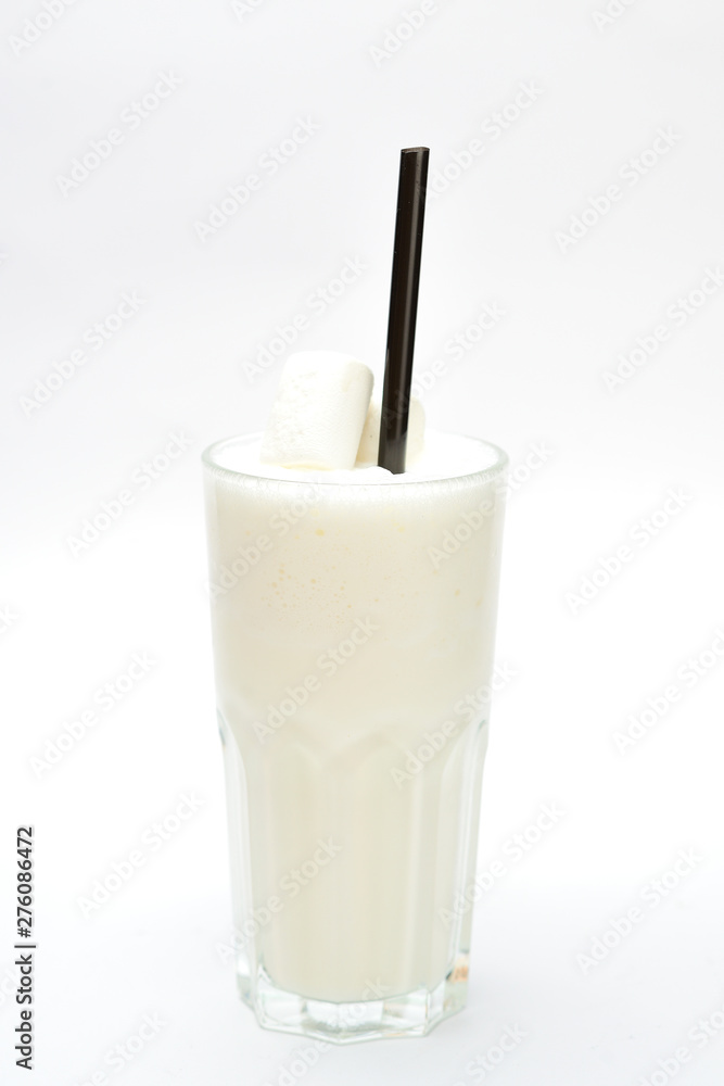 milkshake with marshmallows on a white background milkshake with marshmallows on a white background