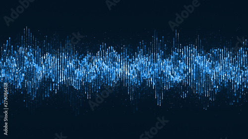 Digital wave particles music and small particles dance motion on wave for digital background. photo