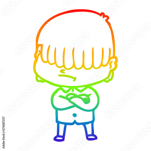 rainbow gradient line drawing cartoon boy with untidy hair