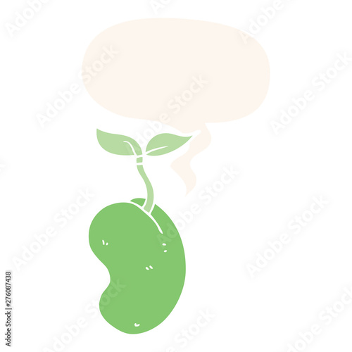 cartoon sprouting seed and speech bubble in retro style
