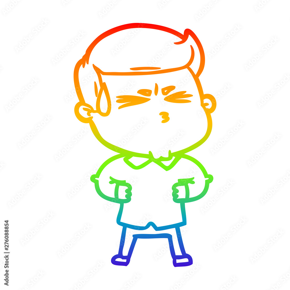 rainbow gradient line drawing cartoon man sweating rainbow gradient line drawing cartoon man sweating