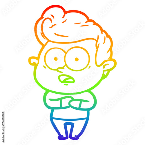rainbow gradient line drawing cartoon staring man