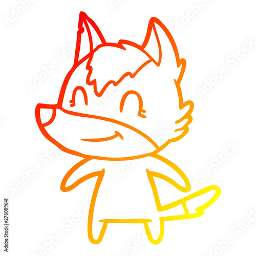 warm gradient line drawing friendly cartoon wolf