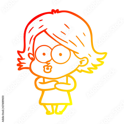 warm gradient line drawing cartoon girl pouting
