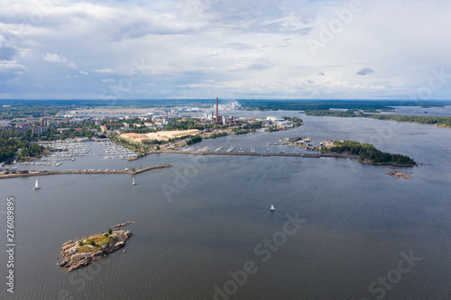 The City Of Kotka. Finland. Bird's-eye view. In the frame of the city, water and yachts photo