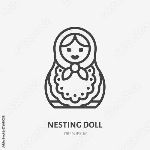 Russian nesting doll flat line icon. Vector thin sign of happy babushka, matrioshka logo. Russia traditional toy outline illustration