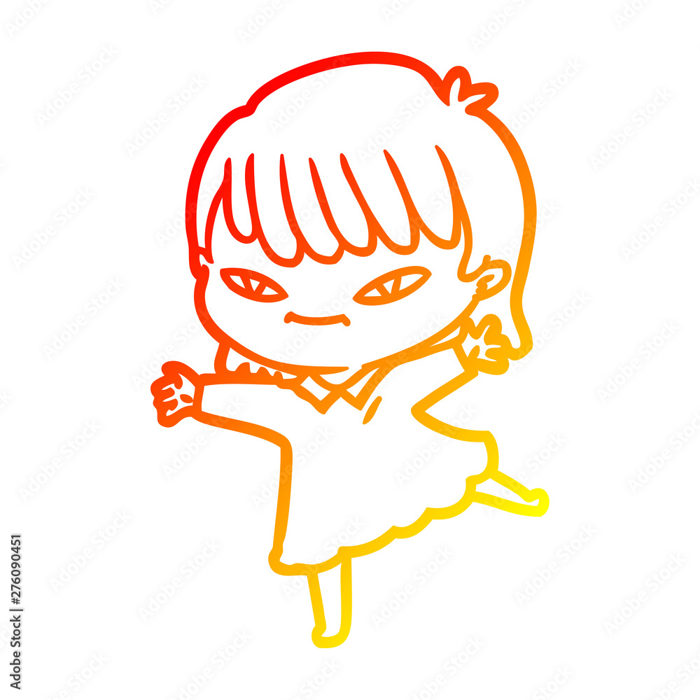 Fototapeta premium warm gradient line drawing cartoon woman