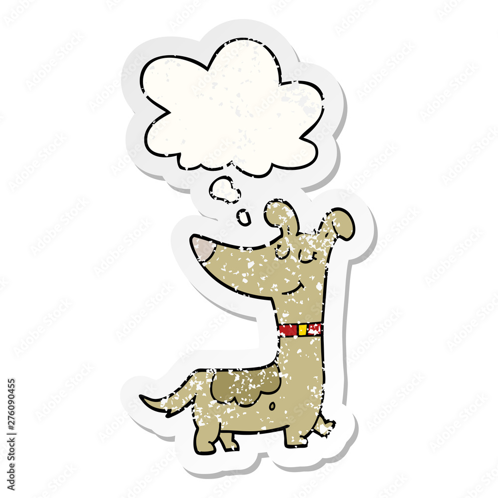 cartoon dog and thought bubble as a distressed worn sticker cartoon dog and thought bubble as a distressed worn sticker