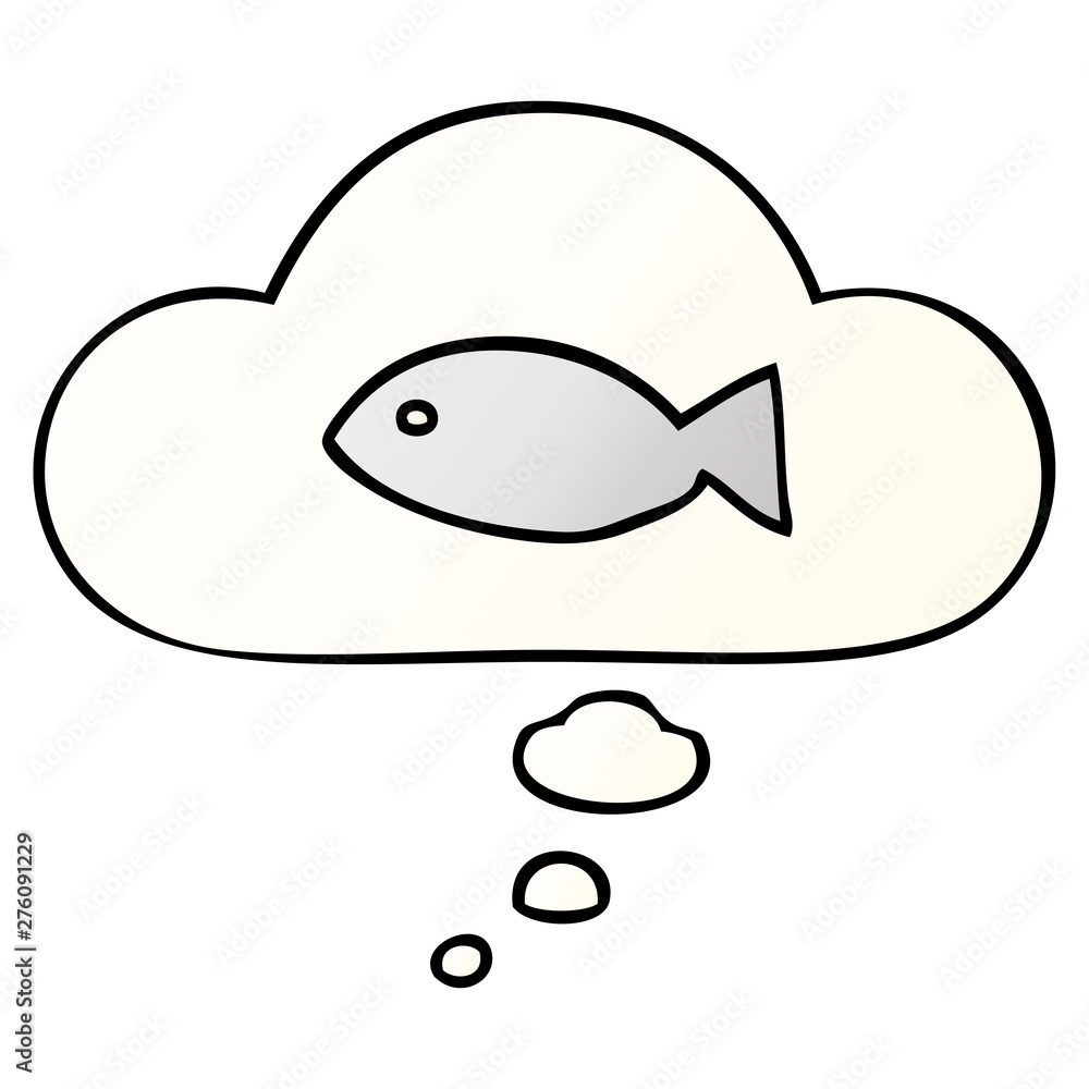 cartoon fish symbol and thought bubble in smooth gradient style cartoon fish symbol and thought bubble in smooth gradient style