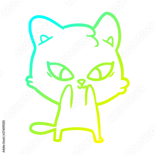 cold gradient line drawing cute cartoon cat