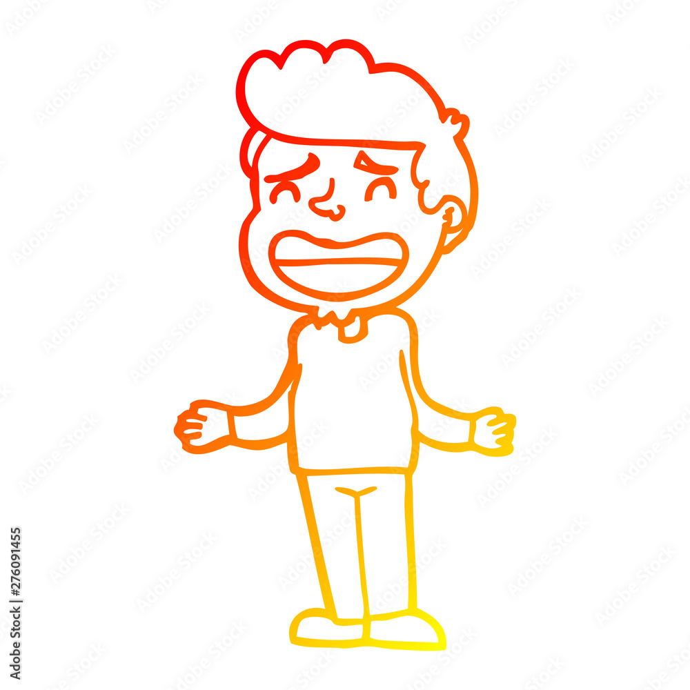 warm gradient line drawing cartoon boy shrugging