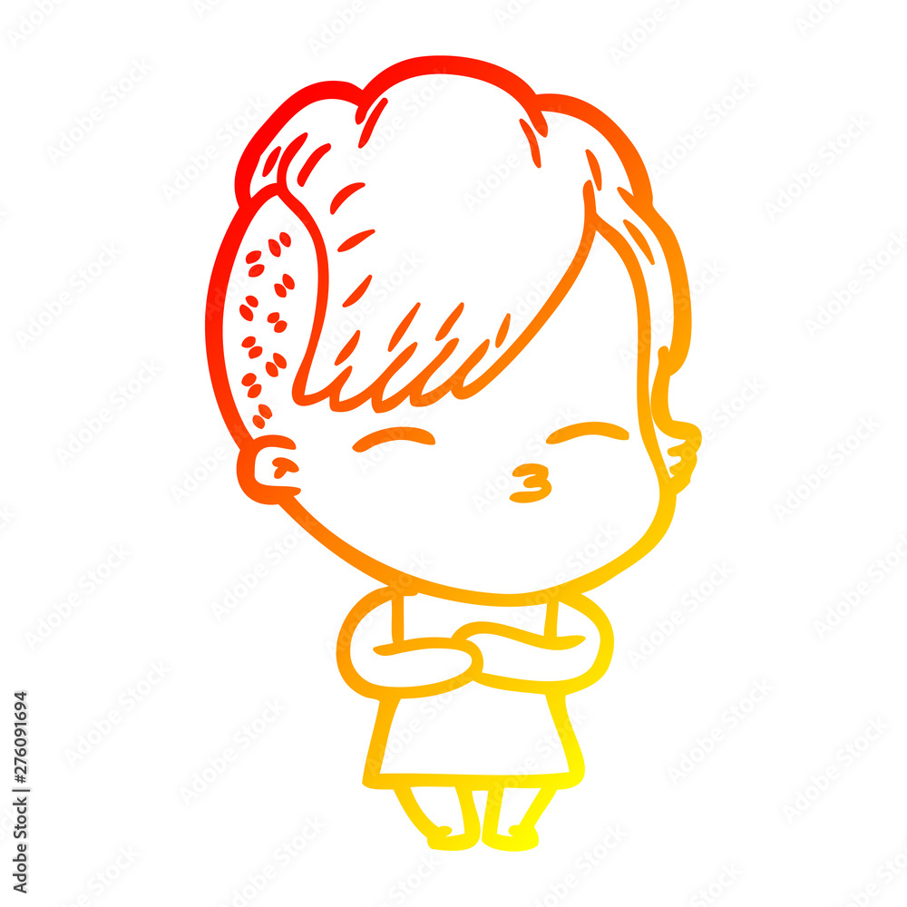 warm gradient line drawing cartoon squinting girl warm gradient line drawing cartoon squinting girl