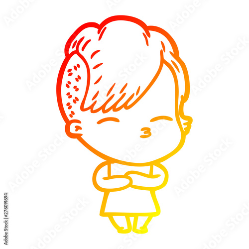 warm gradient line drawing cartoon squinting girl