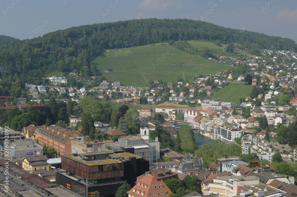 Switzerland: The view to the old town of Baden City and Ennetbaden in canton Aargau from the chateau above