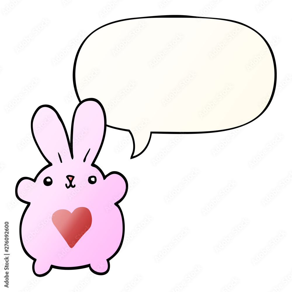 cute cartoon rabbit and love heart and speech bubble in smooth gradient style cute cartoon rabbit and love heart and speech bubble in smooth gradient style