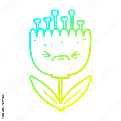 cold gradient line drawing cartoon angry flower