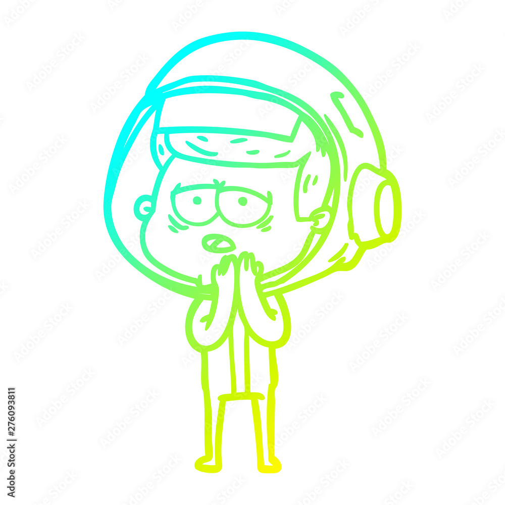 Fototapeta premium cold gradient line drawing cartoon tired astronaut