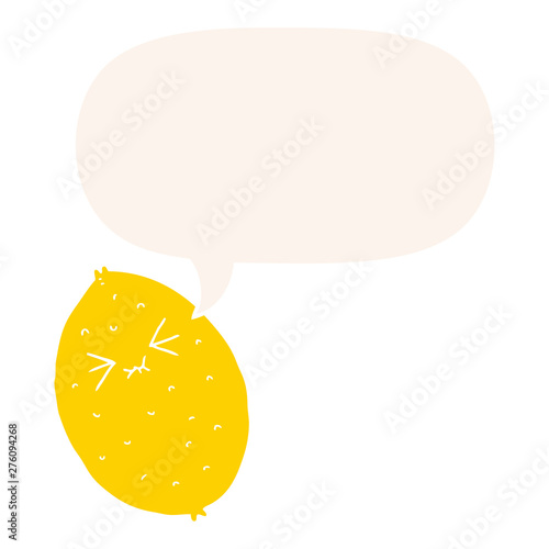 cartoon bitter lemon and speech bubble in retro style