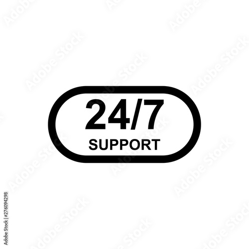 Service and support for customers around the clock and 24 hours a day and 7 days a week icon or symbol isolated on white background. Vector