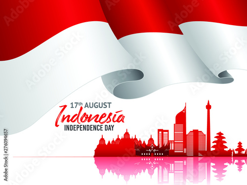 Vector red color Flat design, Illustration of flag for poster. 17th August Indonesia Independence Day concept.