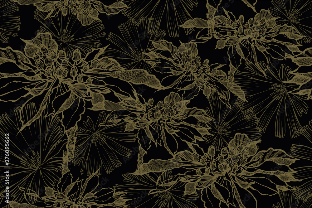 custom made wallpaper toronto digitalGolden seamless pattern of abstract flowers hand-drawing. Floral background, vector illustration