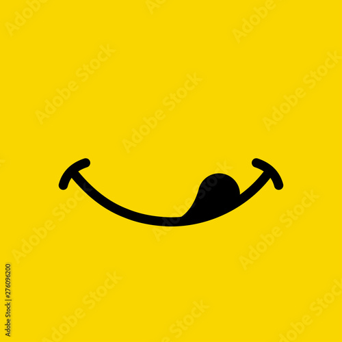 Yummy smile emoticon lick mouth lips on yellow background. Yummy emoji tasty or hungry smile. Vector illustration. photo