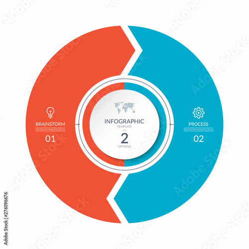 Infographic process chart. Cycle diagram with 2 stages, options, parts. Can be used for report, business analytics, data visualization and presentation.