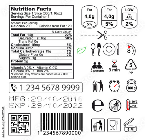 Packaging icon set. Nutrition facts. Vector elements. Ready for use in your design. EPS10	
