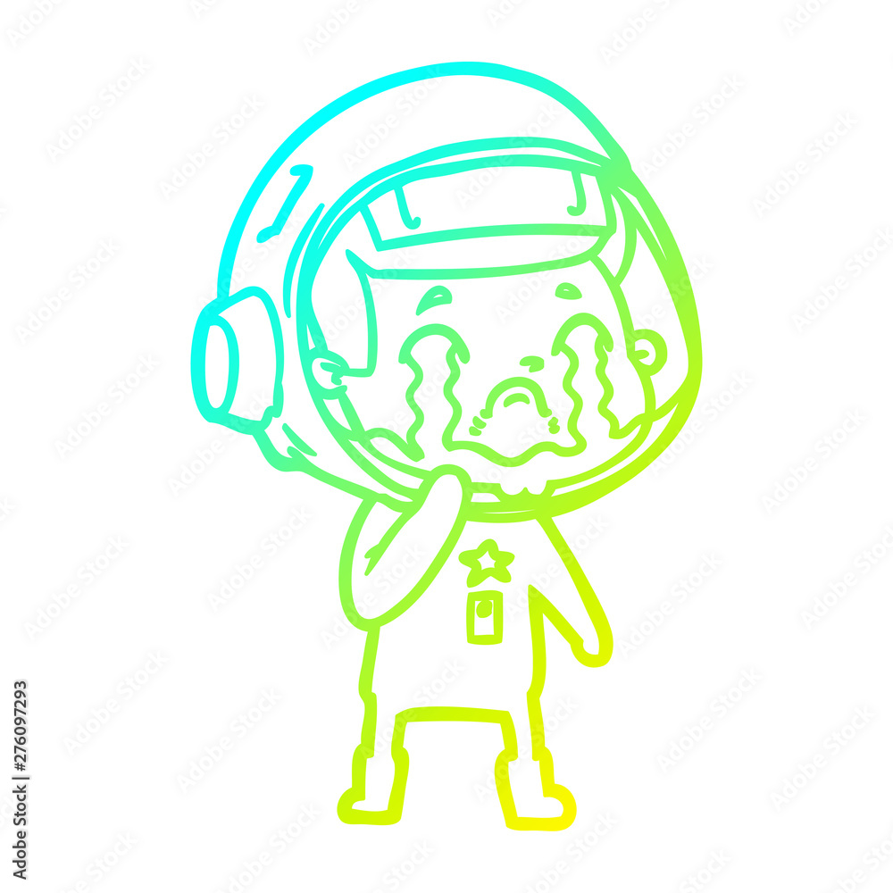 cold gradient line drawing cartoon crying astronaut