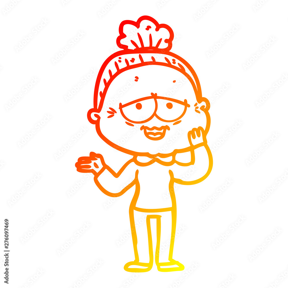 warm gradient line drawing cartoon happy old lady warm gradient line drawing cartoon happy old lady
