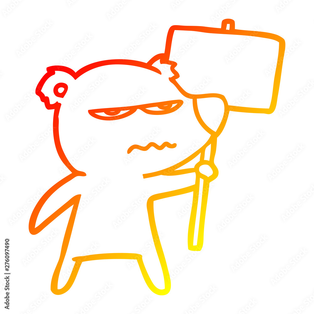 warm gradient line drawing angry bear cartoon holding placard warm gradient line drawing angry bear cartoon holding placard